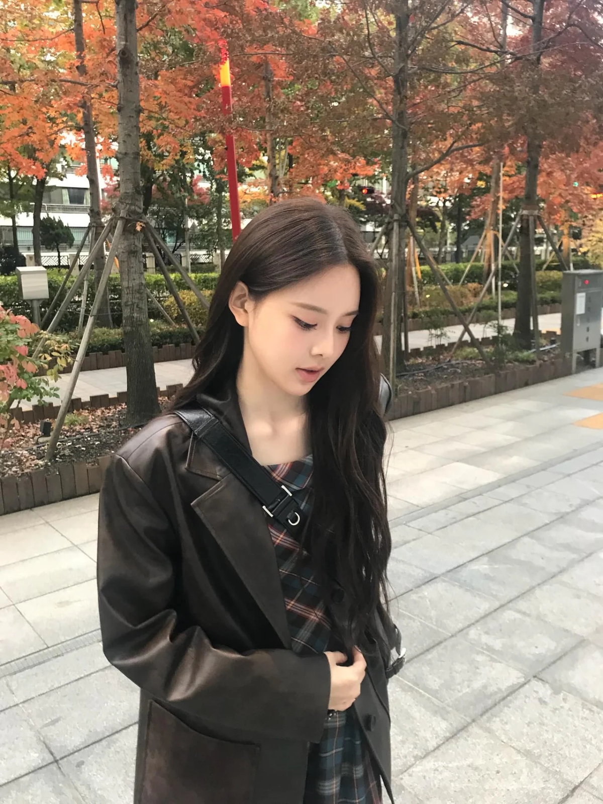 Bong Ji-min, The Elegant Balance of Check & Leather on a Maple-Colored ...